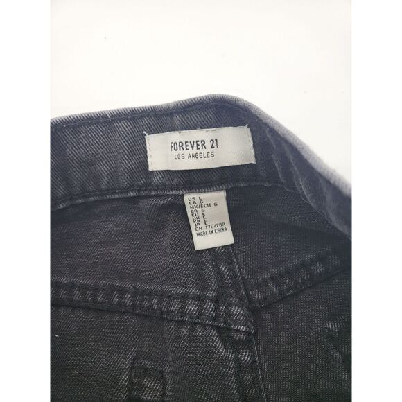 Forever 21 Denim Shorts Large Womens Black Distressed Raw Hem Elastic Waist - Picture 5 of 5